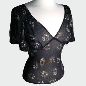 THE LIMITED BLACK SILK PRINT FAIRY FLUTTER SLEEVE BLOUSE M